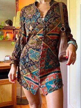 Stunning retro paisley vintage inspired indie sleaze boho Zara mock neck dress